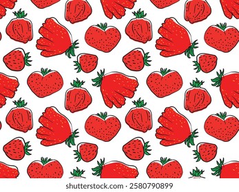 Charming seamless pattern featuring strawberries, ideal for fabric, wallpaper, stationery, invitations, and fun craft projects.