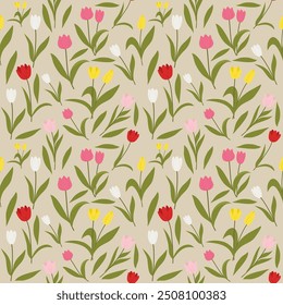 Charming seamless pattern featuring tulip flowers in a delicate and elegant vector design