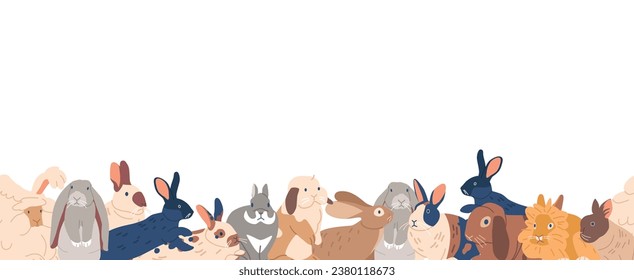 Charming Seamless Pattern Featuring Various Rabbit Breeds, Showcasing Their Unique Fur Colors And Characteristics