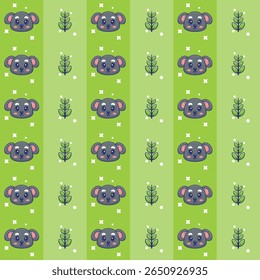 A charming, seamless vector pattern showcasing adorable koalas nestled among lush eucalyptus leaves.perfect for  background, children products, decorations, stickers, posters etc