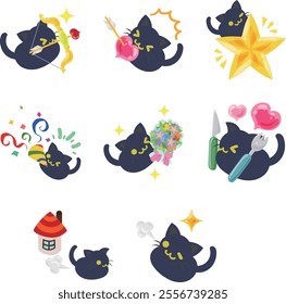 A charming set of black cat icons full of adorable expressions!