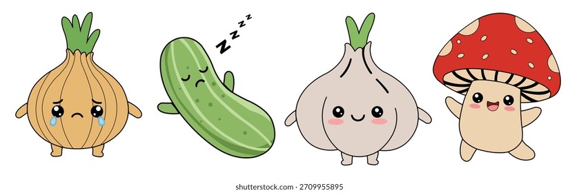 Charming set of cute cartoon style vegetable characters