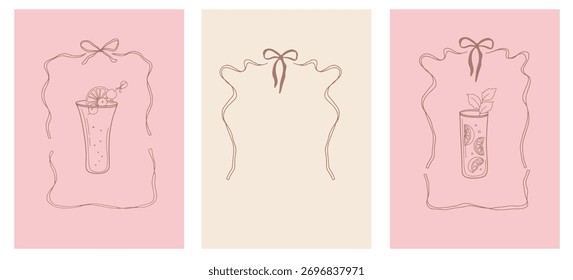 A charming set of doodle-style cocktail frames in a coquette and vintage mood. Perfect for parties and design projects.