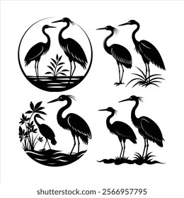 

A charming set of duck couple silhouette vector illustrations, perfect for romantic designs, wedding invitations, and nature-themed projects. Ideal for digital art, prints, and crafts, available in 