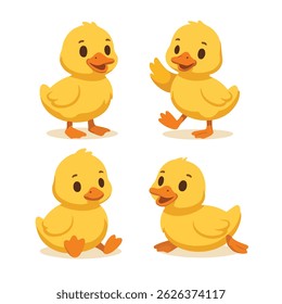 A charming set of four cartoon baby duck illustrations in various poses.