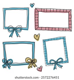 A charming set of hand-drawn decorative frames with bows and hearts, ideal for creative projects