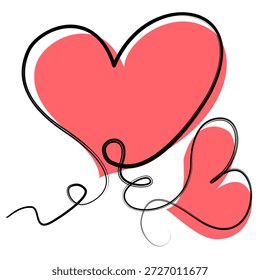 charming set of minimalist heart illustrations featuring a vibrant coral-pink palette and fluid, hand-drawn continuous line art. These designs blend modern simplicity with a playful, whimsical aesthetic, showcasing both a single focal heart and a romantic double-heart composition. Perfectly suited for contemporary branding, Valentine's Day stationery, wedding invitations, and creative digital storytelling.