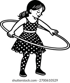 A charming set of silhouette illustrations depicting a little girl engaged in various playful activities, perfect for children's themes.