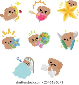 A charming set of toy poodle icons full of adorable expressions!