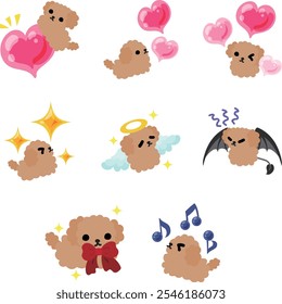 A charming set of toy poodle icons full of adorable expressions!