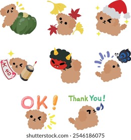 A charming set of toy poodle icons full of adorable expressions!