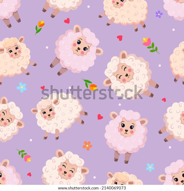 Charming Sheeps Lambs Different Emotions Colorful Stock Vector (Royalty
