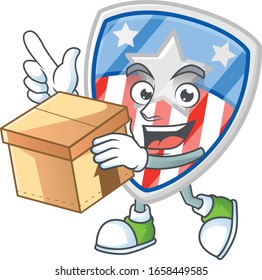 Un escudo encantador distingue EE.UU. con el estilo de diseño de mascota estrella que tiene una caja