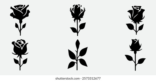 Charming Silhouette of a Rose in Bloom, Romantic and Elegant Floral Artwork