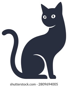 Charming silhouette of sitting black cat rendered in flat vector style. Ideal graphic asset for pet shop branding or animal lover creative design projects today.