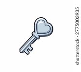 A charming silver key with a heart-shaped top, perfect for themes of love, unlocking secrets, or romantic gestures.