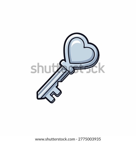 A charming silver key with a heart-shaped top, perfect for themes of love, unlocking secrets, or romantic gestures.