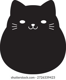 Uma ilustração de gato preto charmoso e simples com uma forma redonda bonito e um rosto amigável isolado no fundo branco