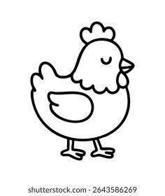 Charming, simple black outline vector illustration of a chicken. Perfect for farm themes, children's content, food packaging, or a friendly domestic animal graphic.