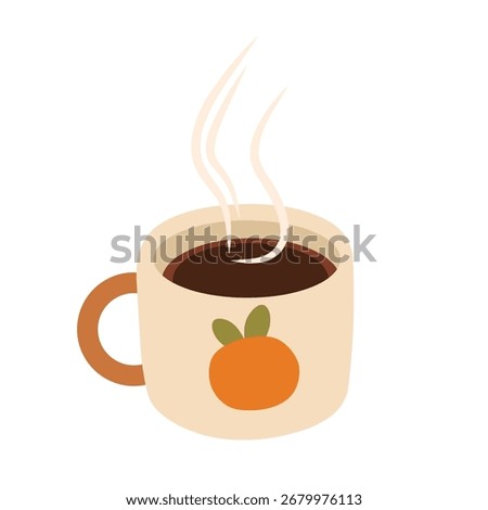 A charming and simple flat illustration of a coffee cup with a pumpkin detail, complete with rising steam, perfect for adding a touch of warmth to any design.