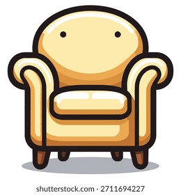Una ilustración encantadora y simple de un sillón amarillo claro con una cara amistosa.
