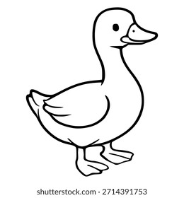 A charming, simple vector illustration of a cute duckling with a black outline and white fill, perfect for children's books and educational materials.