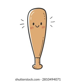 A charming and simple vector illustration of a friendly wooden baseball bat with a happy face, perfect for sports designs or children themed projects.