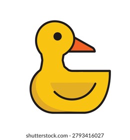A charming and simple yellow rubber duck icon, perfect for illustrating children's toys, bath time, or playful themes with its clean lines and vibrant color.