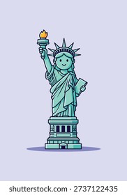A charming and simplified illustration of the Statue of Liberty in a cartoon style, perfect for travel or educational content.