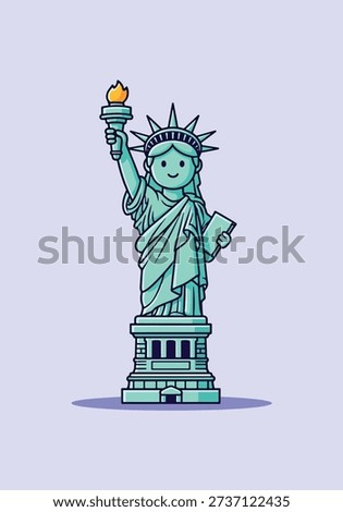 A charming and simplified illustration of the Statue of Liberty in a cartoon style, perfect for travel or educational content.