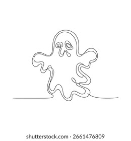 Um charmoso e esboçado esboço de um fantasma amigável com olhos largos e socos fluindo.