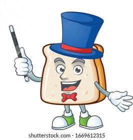 Charming slice of bread cartoon design performance as a Magician style