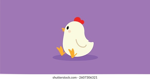 charming of a small white chick against a solid purple background