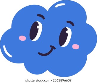 Charming smiling blue cloud face cartoon perfect for children's designs. Vector Illustration.