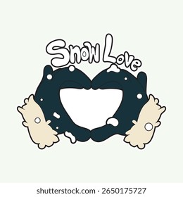 Charming Snow Love design with winter mittens forming a heart and cute snow details. Perfect for Christmas greeting cards, seasonal sticker packs, romantic holiday decorations, and cheerful winter