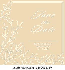 Charming soulful invitation with hand drawn floral elements. Vector design templates for wedding invitation, card, poster, business card, flyer, social media post, banner, label