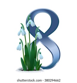 Charming spring snowdrops with a blue Eight