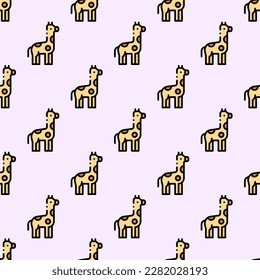 Charming square tile adorned with an amusing animal artwork. Seamless pattern with giraffe on pale lavender background. Design for a wall mural with an animal silhouette.