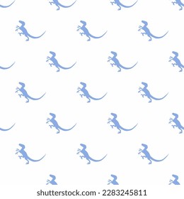 Charming square tile adorned with an amusing animal artwork. Seamless pattern with velociraptor dinosaur shape on white background. Design for a collection of stickers with animals.
