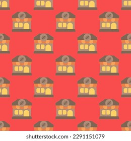 Charming square tile adorned with an amusing food artwork. Seamless pattern with cafe on red-orange background. Design for websites to make them look fresh and modern.