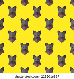 Charming square tile with an entertaining animal design. Seamless pattern with dog on dark turquoise background. Design for a business card with an animal illustration.