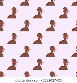 Charming square tile with an entertaining animal design. Seamless pattern with turkey on celadon green background. Design for a wall mural with an animal illustration.