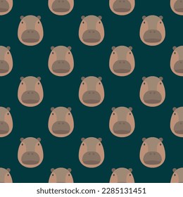 Charming square tile with an entertaining animal design. Seamless pattern with hippopotamus on eggshell background. Design for infographics with pictures of mammals.