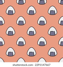 Charming square tile with an entertaining food design. Seamless pattern with onigiri on burlywood background. Design for an odor-resistant wrap for wraps.