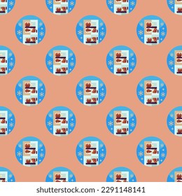 Charming square tile with an entertaining food design. Seamless pattern with refrigerator on burnt umber background. Design for a St. Patrick's Day parade float.