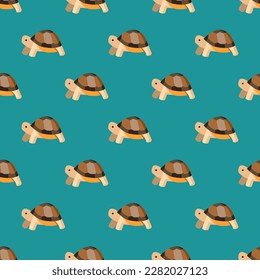 Charming square tile highlighting an animated animal illustration. Seamless pattern with turtle on raw umber background. Design for a business card with an animal silhouette.