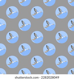 Charming square tile highlighting an animated animal illustration. Seamless pattern with stork on yale blue background. Design for a car decal featuring an animal.