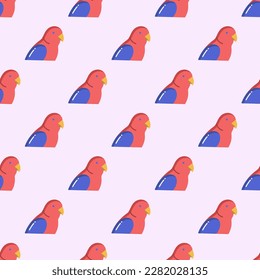 Charming square tile highlighting an animated animal illustration. Seamless pattern with parrot on celadon green background. Design for a logo with an animal icon.