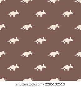 Charming square tile highlighting an animated animal illustration. Seamless pattern with centrosaurus dinosaur shape on moccasin background. Design for a brochure with an animal photo.