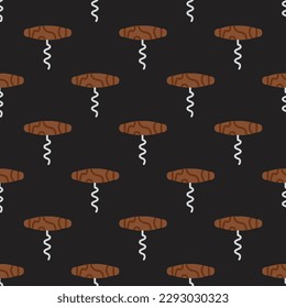 Charming square tile highlighting an animated food illustration. Seamless pattern with corckscrew on dark jungle green background. Design for newspaper articles to catch the eye.